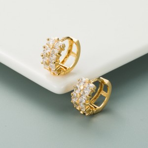 INS Rainbow Series Europæisk og Amerikansk Personlighed Øreringe Kobber Forgyldt Mikroindlagt farve Dobbelt Række Zircon Øreringe Hip-Hop Øreringe