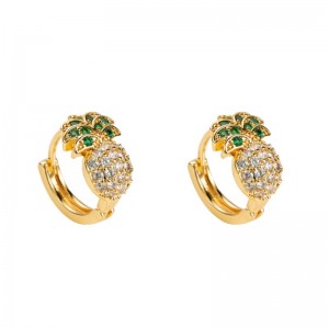 Forår og sommer nye europæiske og amerikanske ananas-formede ananas-øreringe med kvindelig kobbermikro-indlagt zircon Sydkorea nuttede simple øreringe