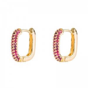 ins Rainbow-serien europæisk og amerikansk stil kvindelige øreringe geometrisk kobber forgyldt mikroindslået farverige zircon hip-hop øreringe