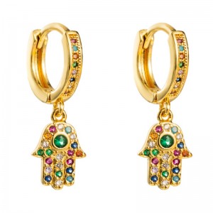 Kobber micro-inlaid farvede ædelsten øreringe kvindelige europæisk og amerikansk stil trend personlighed palme øreringe kolde vindnet røde øre smykker