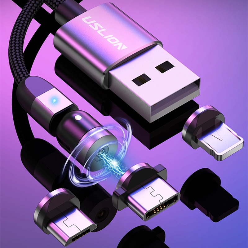 2. Gen 540 Rotation Micro USB Type C Magnetisk opladningskabel Nylon Flettet Magnetisk Hurtig opladning USB-kabel