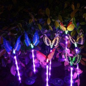Flerfarve Ændring LED Garden Solar Lights Fiber Optic Butterfly Dekorative Lights Garden Solar Stake Lights