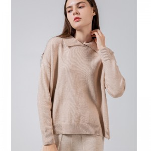 Løst og stilfuld Simple Knit Lapel Single Top 68023#
