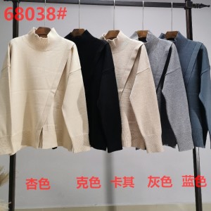 Fashionable Trend Casual Joker Foundation High Neck Knit Split Single Top 68038#