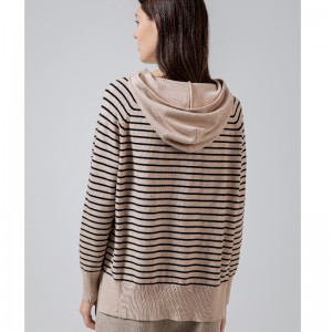 Fashionable Trend Simple Leisure Joker Foundation Knit Hoodie Striped Single Top 68060#