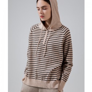 Fashionable Trend Simple Leisure Joker Foundation Knit Hoodie Striped Single Top 68060#