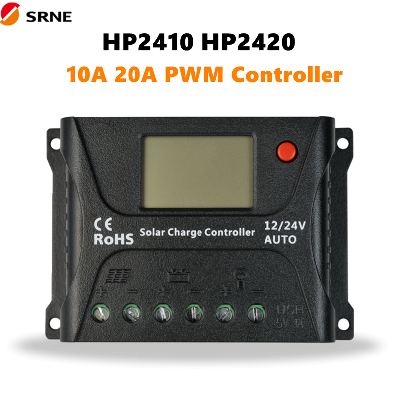 SRNE PWM SOLAR OFF-GRID CONTROLLER 12V/24V 10A 20A LCD MAX 55V til solpanel bly-syre lithium batterisystem