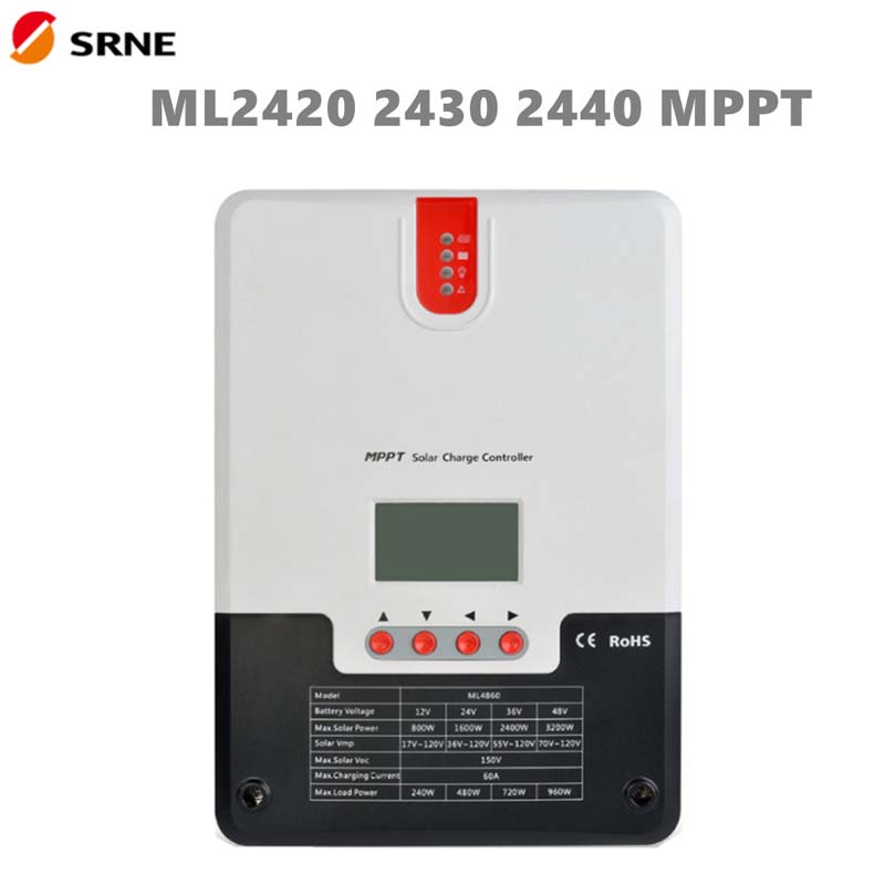 SRNE MPPT Solar Charge Controller 20A 30A 40A 12V24V LCD MAX100V SOALR Panel regulator til off-gitter bly syre gel li-ion batteri