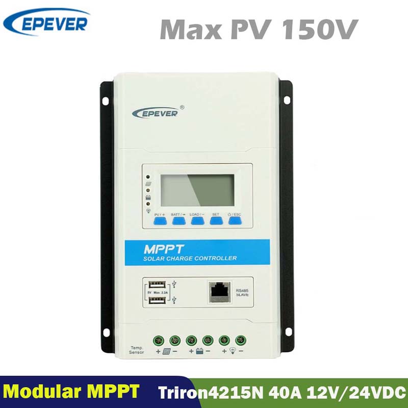 Epever 40a Triron4215n Modular MPPT Solar Charge Controller 12v24vdc Max.150V PV input LCD Display Panel Regulator Controller