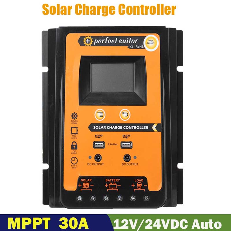 PWM 30A 12V 24VDC Solar Ray Battery Regulator Controller Solar Panel med Dual USB Output LCD display
