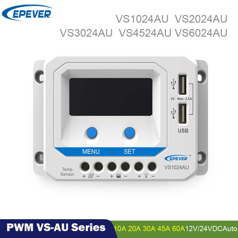 Epever PWM 60A45A30A20A10A Solar Charger Controller 12V 24V Auto Backlight LCD Solar Panel Regulator Dual USB ViewStar-AU Serie