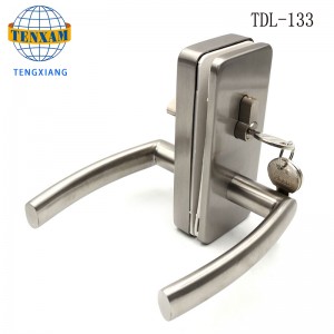 Kommerciel rammeløs glasdør låses kroglås med knap