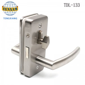 Kommerciel rammeløs glasdør låses kroglås med knap