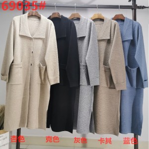 Moderigtigt afslappet strikket lang cardigan med uld lapels 69035#