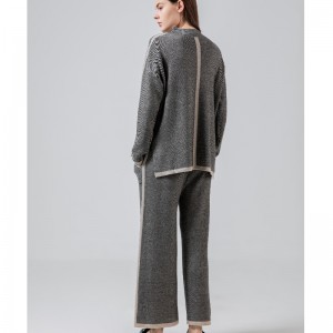 Moderigtigt afslappet Simple Wool Linen strikkede to stykker med en linje krave sæt 69055#