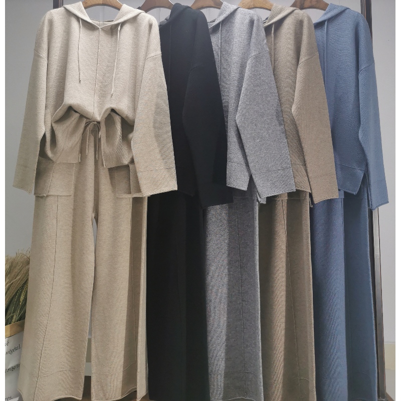Moderigtigt Casual Simple Wool Sweater Two Piece Hoodie Set 69056#