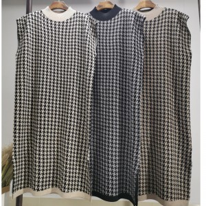 Fashionable Casual Simple Wool Sweater Tusind Bird Case Halv High Collar Vest Dress 69065#