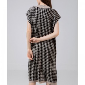 Fashionable Casual Simple Wool Sweater Tusind Bird Case Halv High Collar Vest Dress 69065#