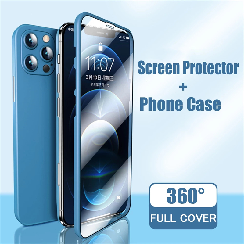 Nyeste 360 ​​Full Telefon Case med Beskyttelses Film integreret skærmdæksel Glasfilm til iPhone 12 Pro Max