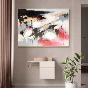 Hot Sale Stor størrelse Pink og sort Håndmalet på Canvas Acrylic Maleri Wall Decor Abstrakt Artwork Olie til stue