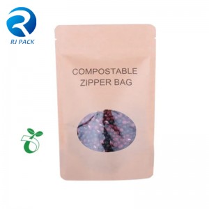 100% Compostable Heat Rowealable High Barrier Food Packaging Stand up Pouch Kraft Bag
