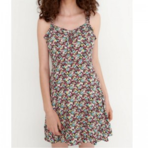 Floral Print Viskose Kjole Mini Længde