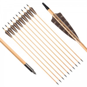 Elong Outdoor 117027-01 OD9mm 30inch Wooden Arrow med Feather Bueskydning Traditionel Bow Shooting