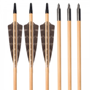 Elong Outdoor 117027-01 OD9mm 30inch Wooden Arrow med Feather Bueskydning Traditionel Bow Shooting