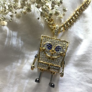 Fashion Cartoon SpongeBob SquarePants indlagt Zircon Pendant Hip Hop Street Trend Halskæde