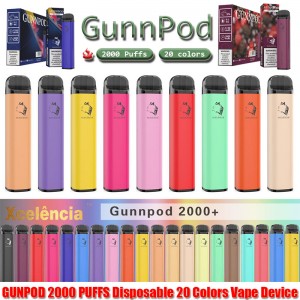 Gunnpod 2000 Puffs Fyldt Engangs Vorte 1250mAh Batteri E Cigaret Deivce 18350 8ml Vaporizer Starter Kit vs Elf Bar 20 Flavs Pen Pod Puff Gunpod
