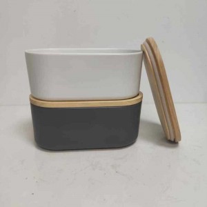 Engros lang med træ låg keramisk stentøj opbevaring beholder krukke