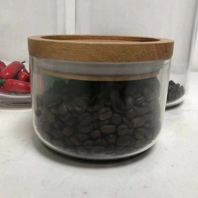 Clear Glass Food Storage Canister Jar Indsamling med lufttæt træ låg