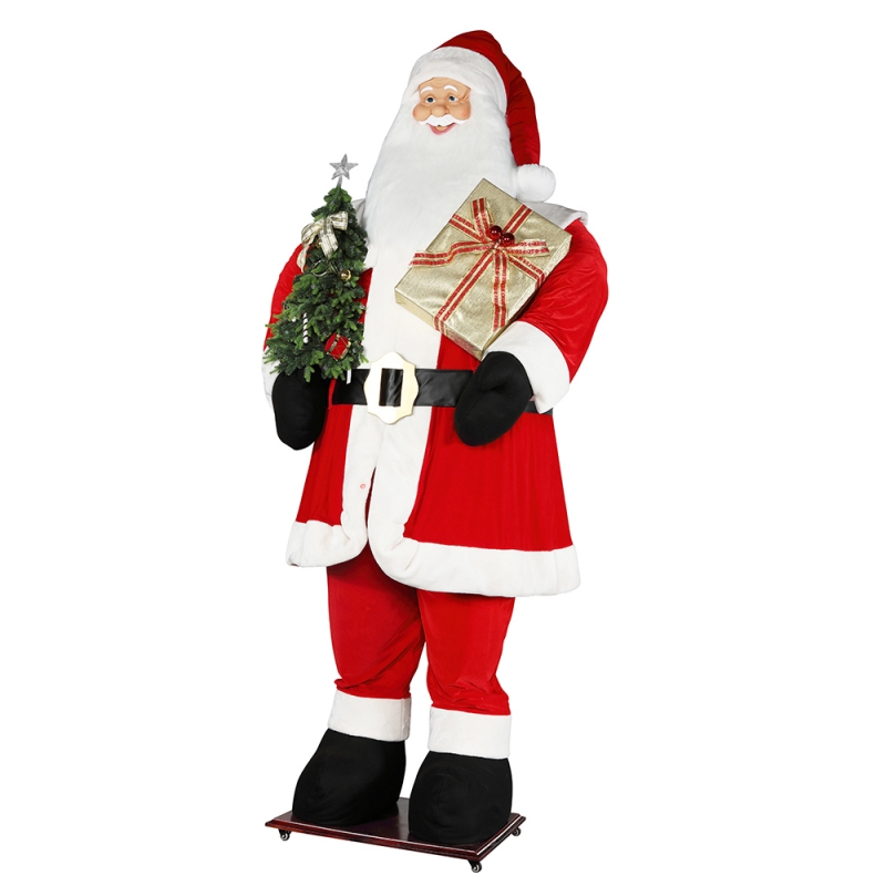 3,8m Big Christmas Santa Claus med træ og gavepose LED Lys Rise og Down Vis Exhibition Decoration Holiday Festival Luksus
