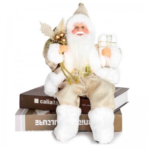 12inch Sitting Golden Santa Claus Figurine med gavepose blade og boks iført hvide sko Julferien dekoration