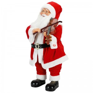 80cm Animeret julelys Musical Santa Claus med Fiddle Ornament Dekoration Traditionel Holiday Figur Collection