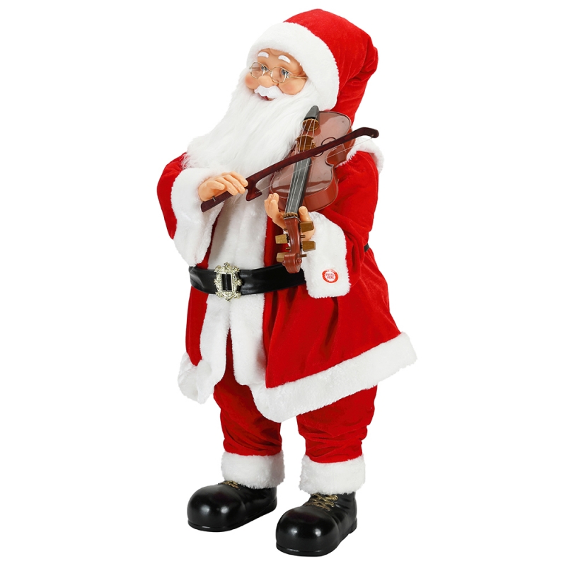 80cm Animeret julelys Musical Santa Claus med Fiddle Ornament Dekoration Traditionel Holiday Figur Collection