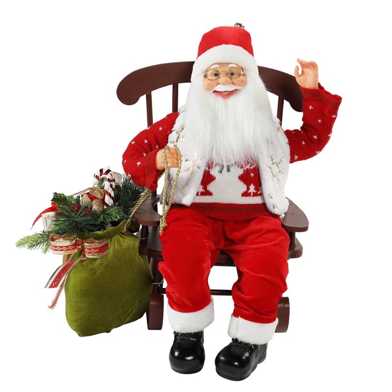 55cm stol Animeret santa claus med lys jul ornament figurine dekoration xmas dukker ferie samling hjem gaver