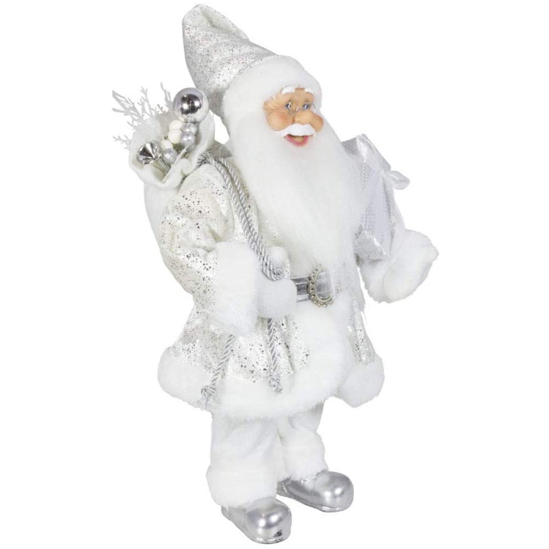 Ædle 45cm juledekoration stående santa claus i sølv xmas træ ornamenter forsyninger traditionelle ferie figurine