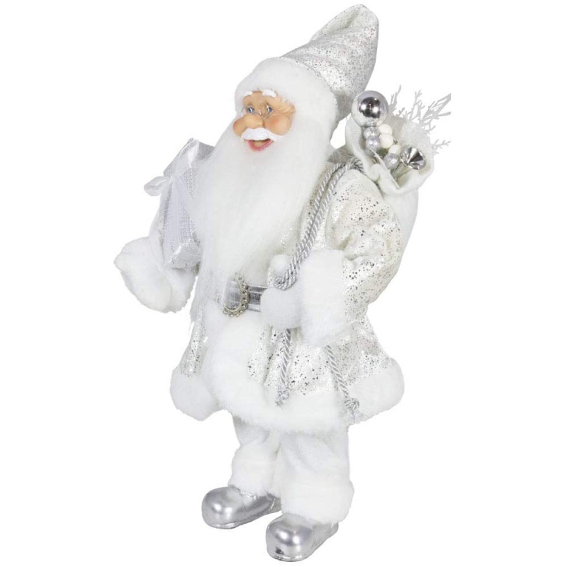 Ædle 45cm juledekoration stående santa claus i sølv xmas træ ornamenter forsyninger traditionelle ferie figurine