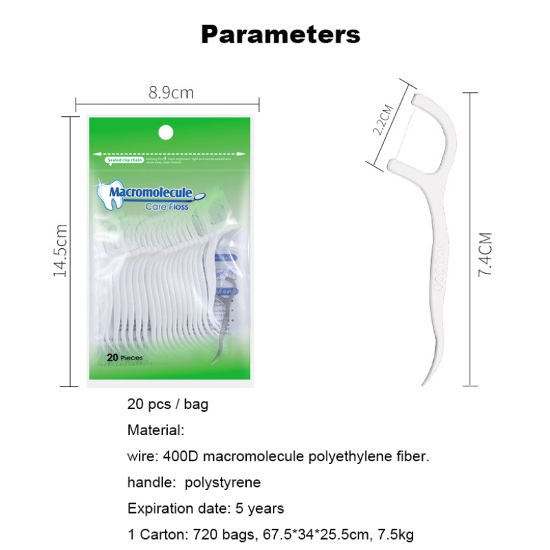 Privat etiket Høj kvalitet 20 stk Bag Pakning Dental Floss Tandpinde Engros Billige Dental Floss