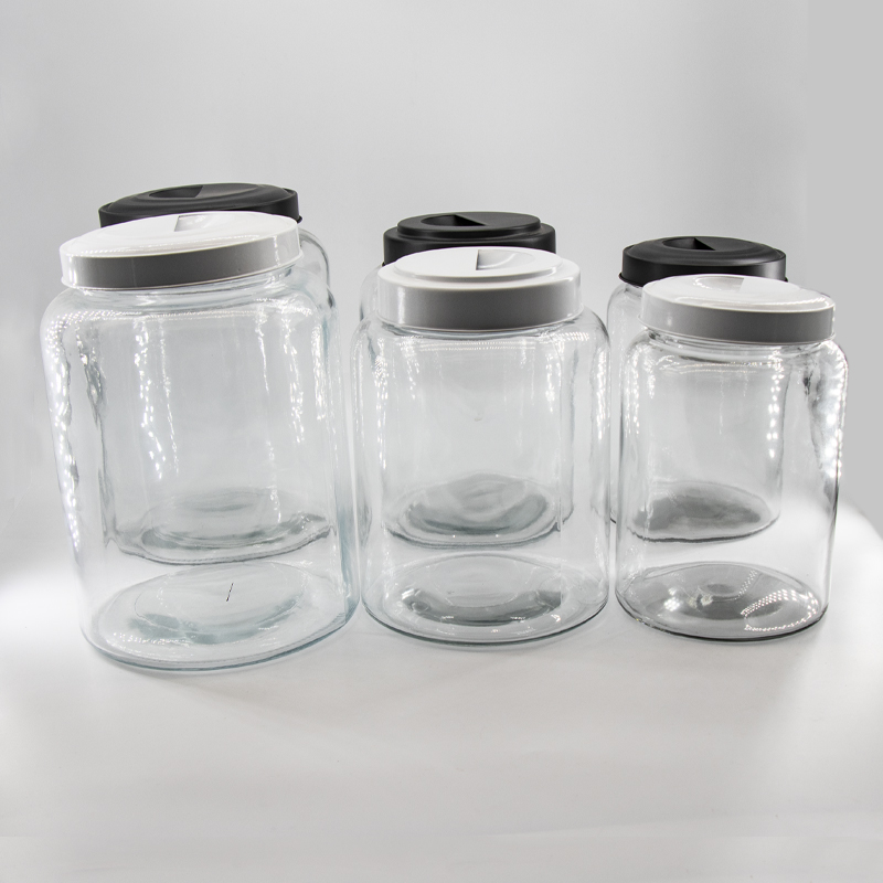 Engros Glas Mad Storage Canister Jars Set med Metal Lids til Køkken