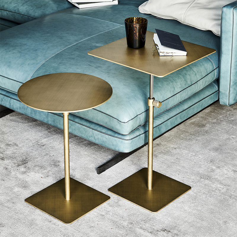 Hot salenyt design guld side bord moderne gylden rustfrit stål runde side bord løftes rustfrit stål sofa bord