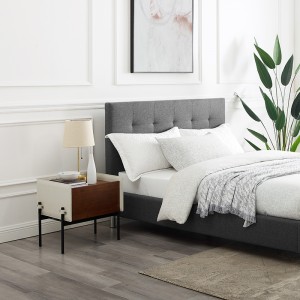 modernenatbordnaturlige træ minimalistisk træ lædernatbord med rustfrit stål ben