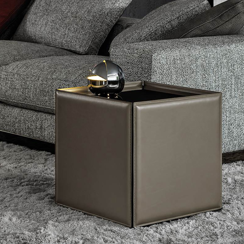 Italiensk Minimalistisk Design Center End Bord Lav Højde Moderne Marmor Top Kvadrat Læder Sofabord til stue
