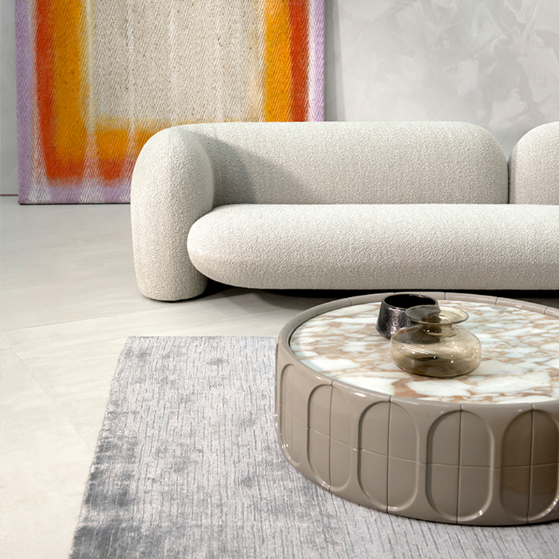 moderne minimalistisk grå glasfiber base stor rundenaturlige marmor top kaffeborde stue møbler