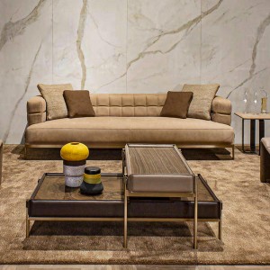 italiensk minimalistisk kombinationnesting design rustfrit stål ben rektangelnaturlige træ ende bord læder sofabord sæt