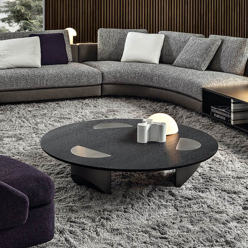 italiensk design rustfrit stål ben stort luksus sort glas runde sofabord moderne til stue møbler
