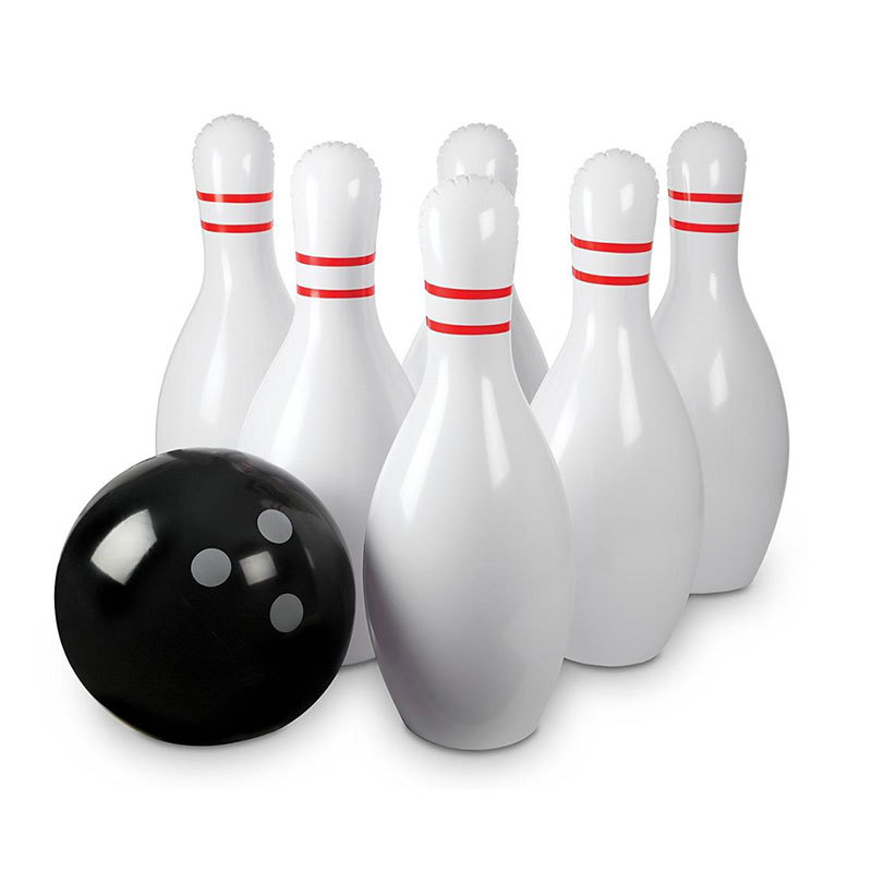 Oppustelige bowling sæt indeholder en stor bold og 6 oppustelige bowling pins jumbo bowling sæt spil til børn