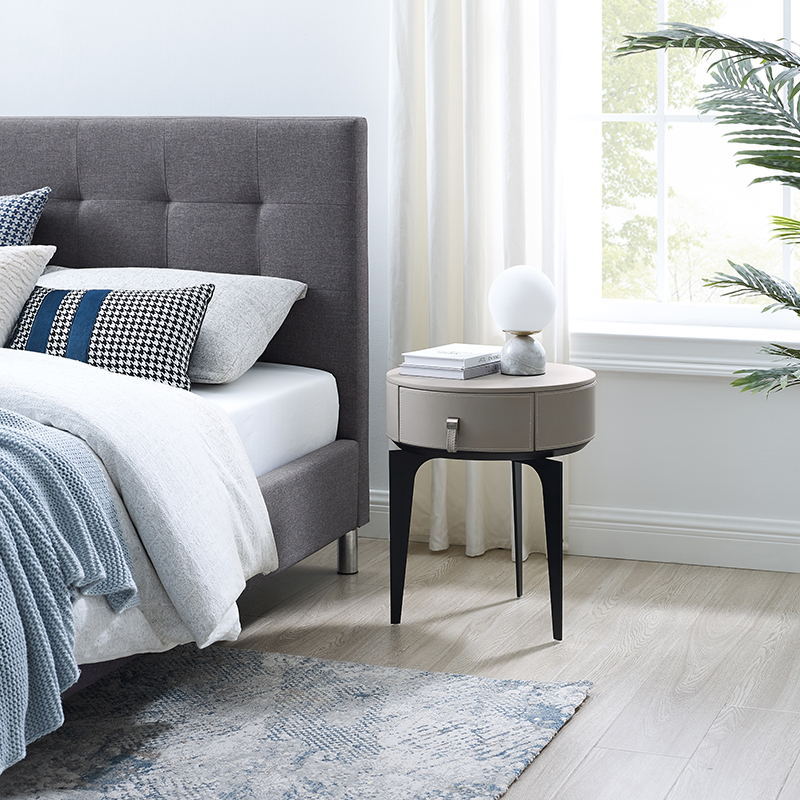 grå lædernatbord mini lille moderne luksus rund sengebord smal