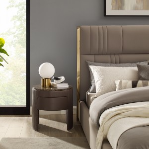 Europæisk stil hvid læder moderne luksusnatbord marmorbedning bord runde